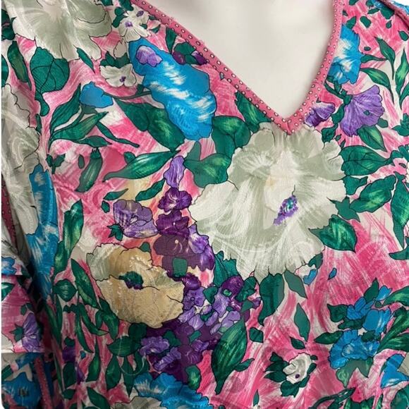 Vintage 1980s Diane Freis Floral Beaded Dress / Women’s Large * - Picture 4 of 5